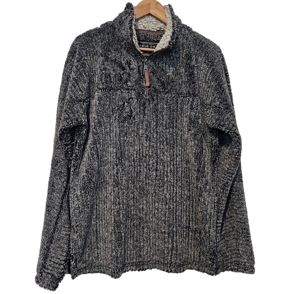 True Grit Quarter Sweater Womens Size Large Grey Pullover Soft Cozy Long Sleeve
